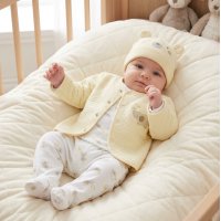 N14733: Baby Beige Elephant 4 Piece Quilted Jacket & Hat Outfit (0-9 Months)